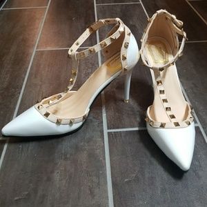 New white heels with gold studs
